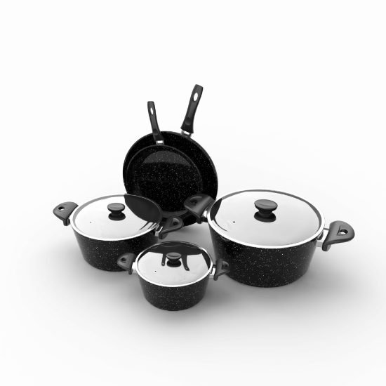 TopChef Granite Cookware Set - 8 pcs  -  With Glass Cover  - Black -0