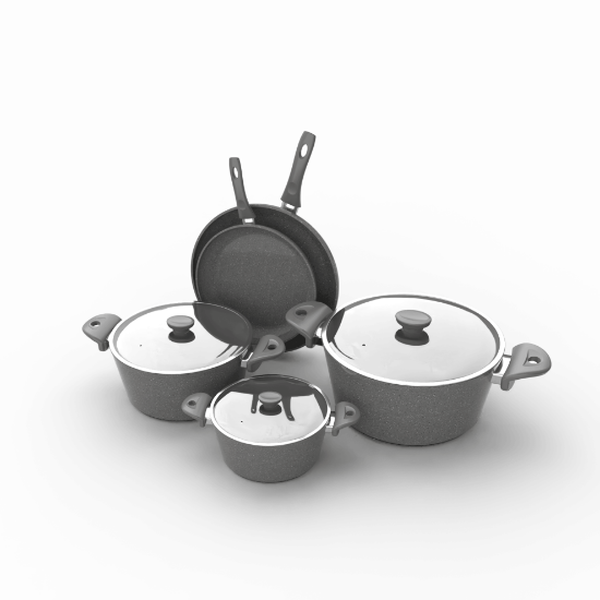 TopChef Granite Cookware Set - 8 pcs  -  With Glass Cover  - Gray - 0